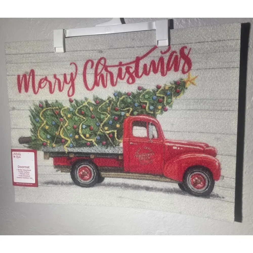 Holiday Style Doormat Rug “Christmas Tree” Red Truck Indoor/Outdoor 18”x24”